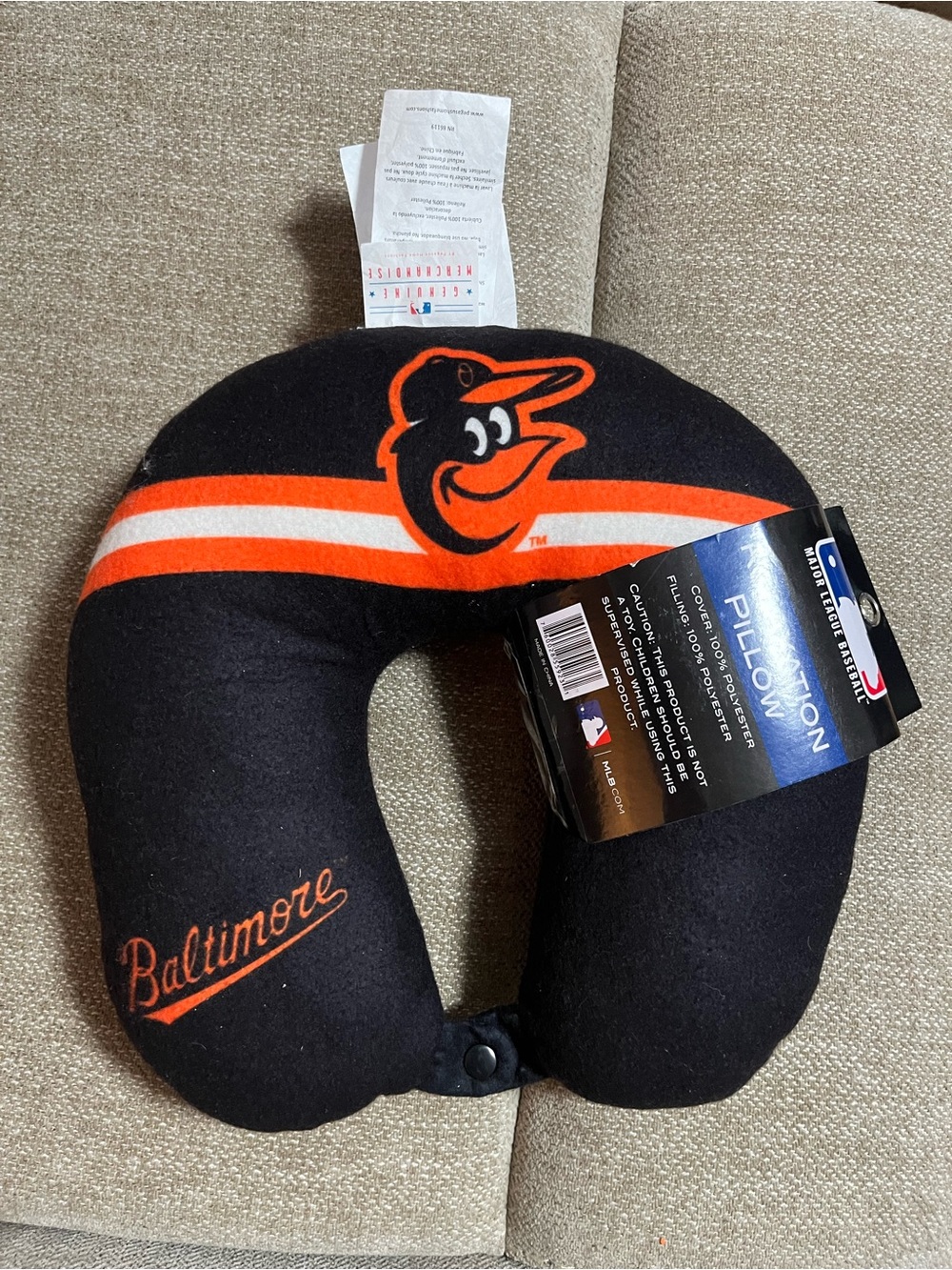 MLB Baltimore Orioles Black and Orange Neck Pillow